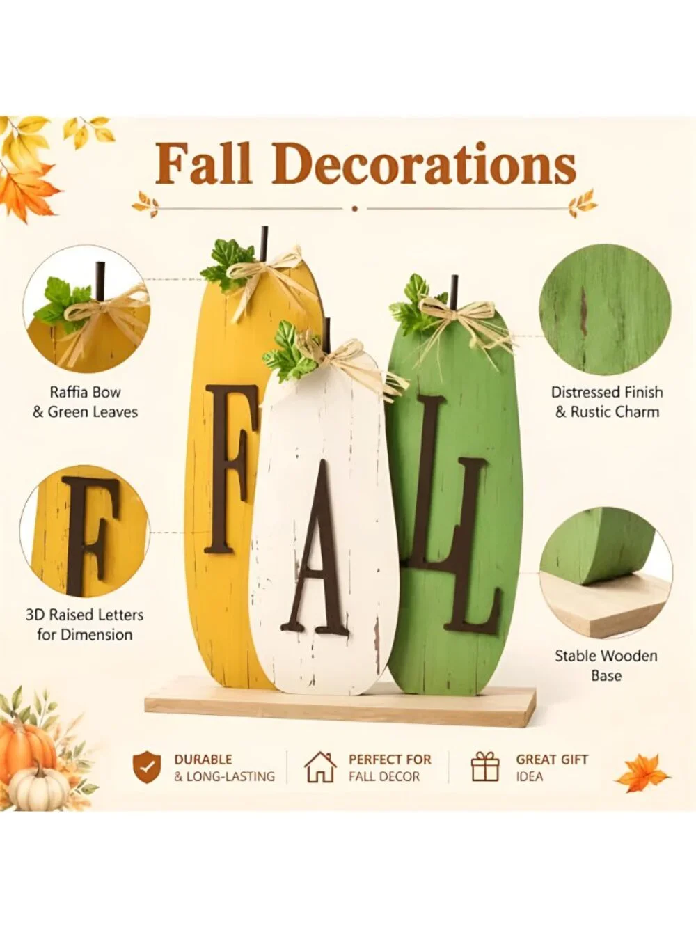 Fall Decorations for Home Pumpkin Sign Thanksgivin Farmhouse Vintage Wooden